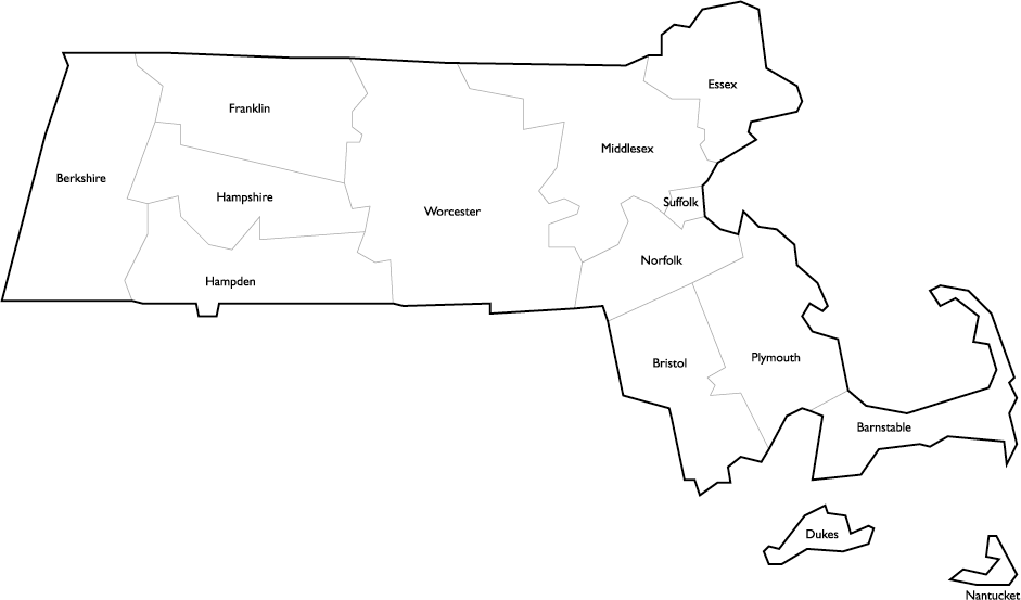 Massachusetts County Map with Names