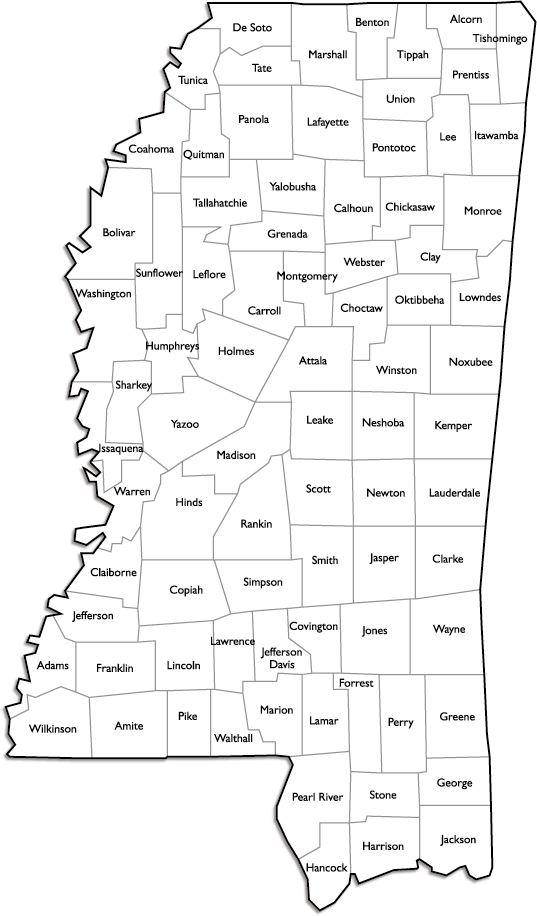 Mississippi County Map with Names