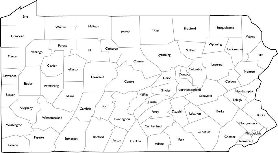 Pennsylvania County Map with Names