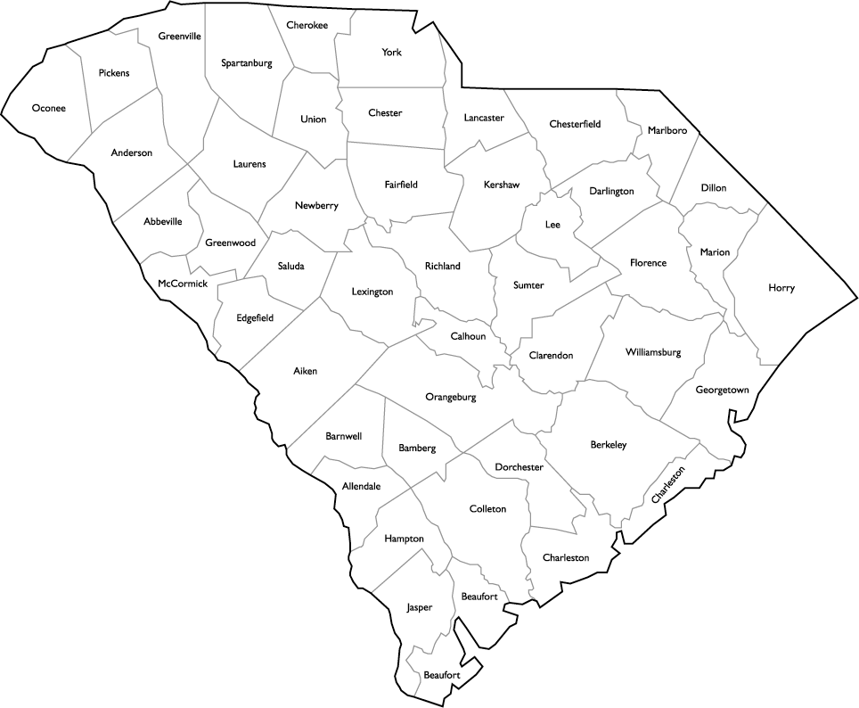 map of south carolina counties South Carolina Counties Map With Names