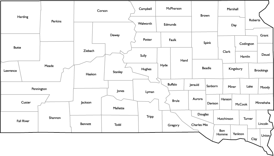 south dakota county map South Dakota County Map With Names