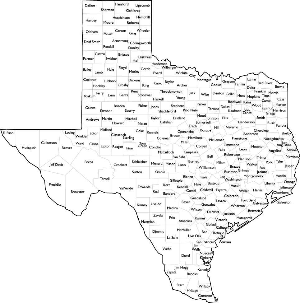 map of texas by county with names Texas County Map With Names map of texas by county with names