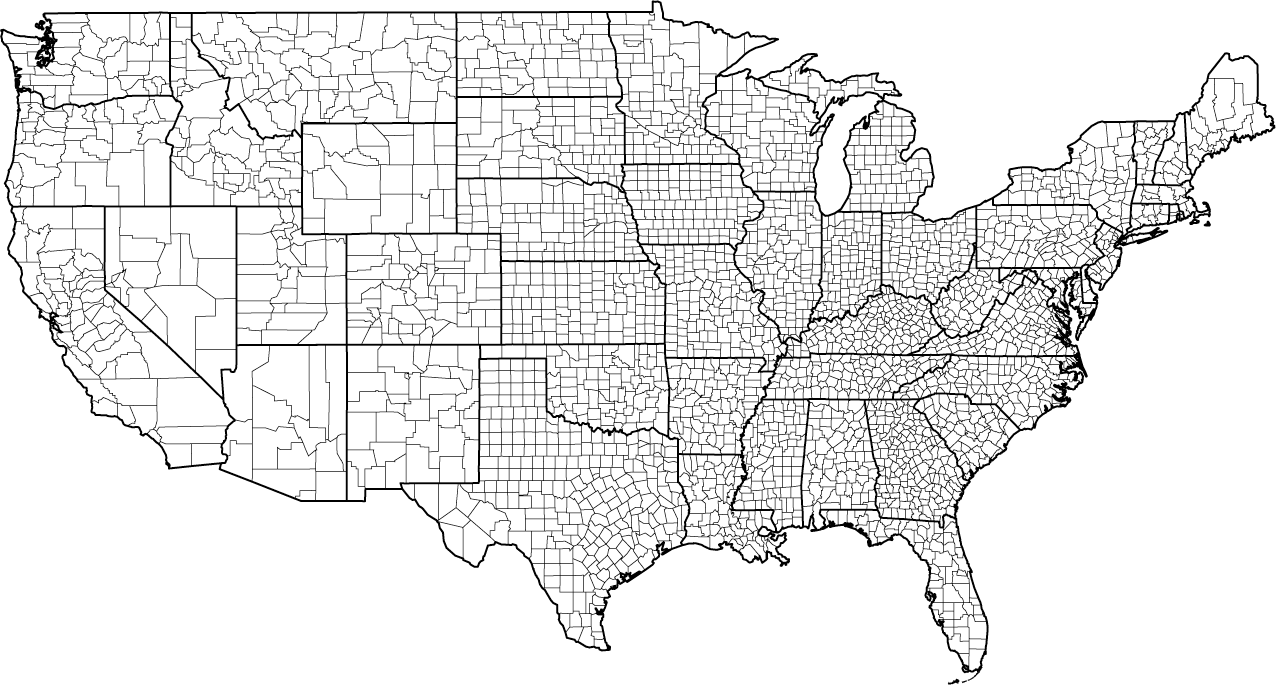 USA County Map with County Borders