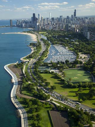 Aerial View of a City, Lake Shore Drive, Lake Michigan, Chicago, Cook County, Illinois, USA