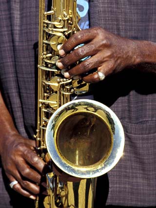 Musicians Hands Playing Saxaphone, New Orleans, Louisiana, USA