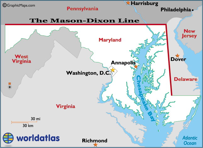 map showing mason dixon line Mason Dixon Line Map And Information map showing mason dixon line