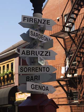 Signpost to Italian Cities, North End, 'Little Italy', Boston, Massachusetts, USA