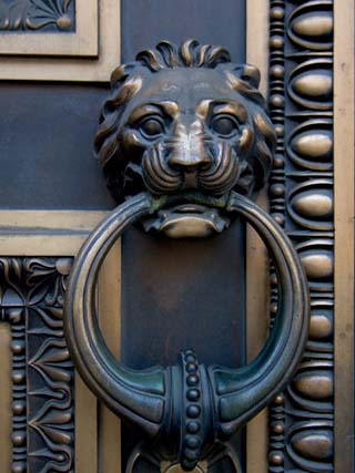Lion-Headed Handle on Door of Baltimore City Courthouse, Baltimore, Maryland, USA