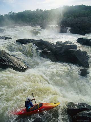 Kayaker Running Maryland Side of Great Falls on the Potomac River
