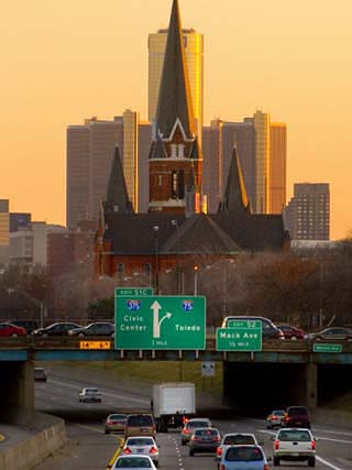 Church and Renaissance Center Aligned, Detroit