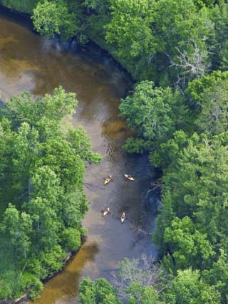 Kayaks on the Pere Marquette River, Michigan, USA