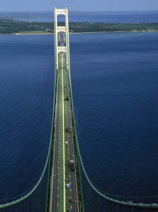 Lakes Michigan and Huron Meet, Mackinac Bridge, St. Ignace, Michigan