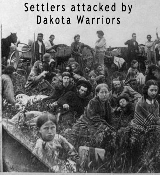 Settlers attacked by Dakota warriors