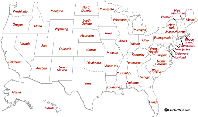 Us States Names And Two Letter Abbreviations Map