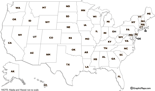 united states map with states initials Us States Two Letter Abbreviations Map united states map with states initials