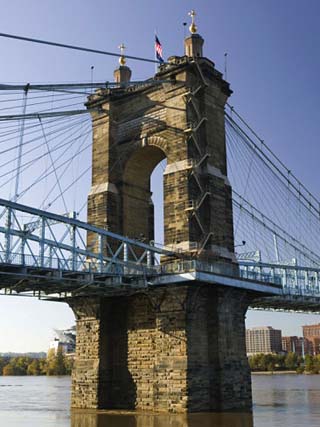 Roebling Suspension Bridge Over the Ohio River, Cincinnati, Ohio