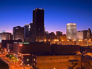 Oklahoma City Skyline Viewed from Bricktown District, Oklahoma, USA