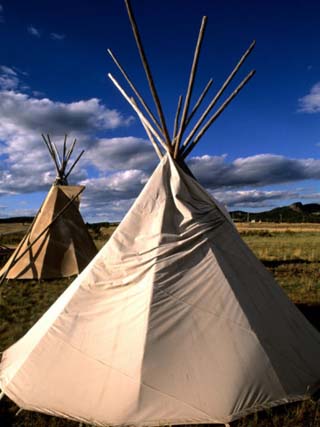 Sioux Teepee at Sunset, Prairie near Mount Rushmore, South Dakota, USA