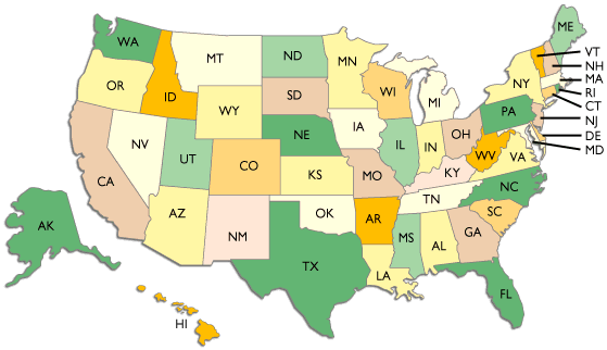 United States Two Letter Abbreviation Map