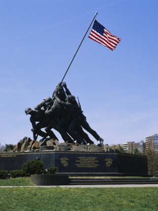 Statues at a War Memorial, Iwo Jima Memorial, Arlington National Cemetery, Virginia, USA