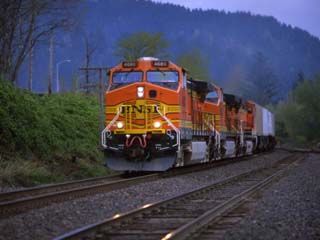 Freight Train Moving on Tracks, Stevenson, Columbia River Gorge, Washington, USA