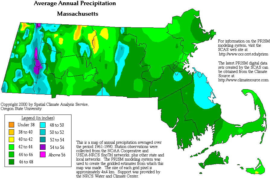 Massachusetts Precipitation Map
