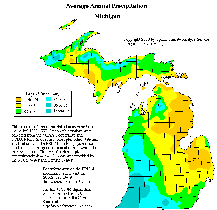 Michigan Precipitation Map of Michigan
