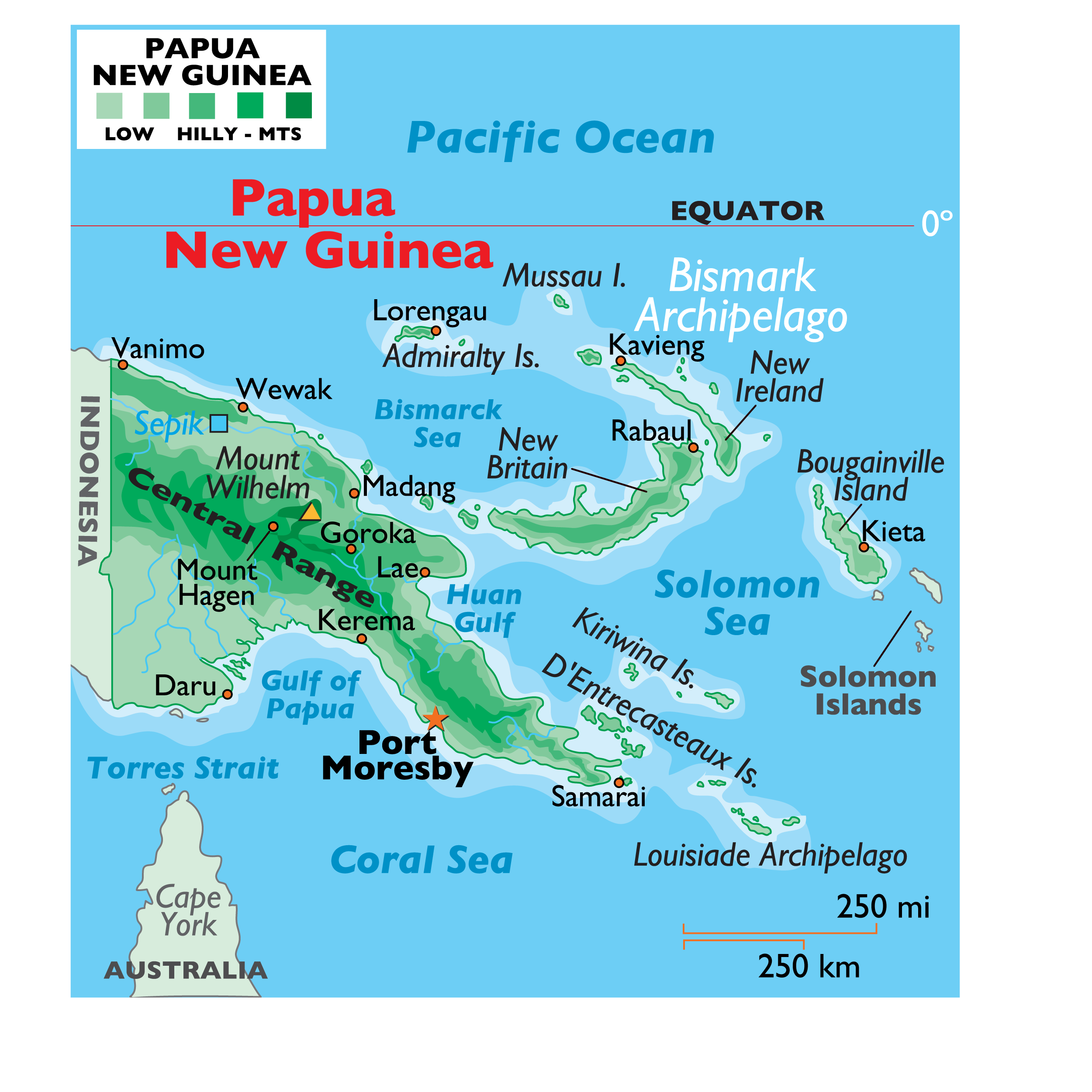 Papua New Guinea Large Color Map