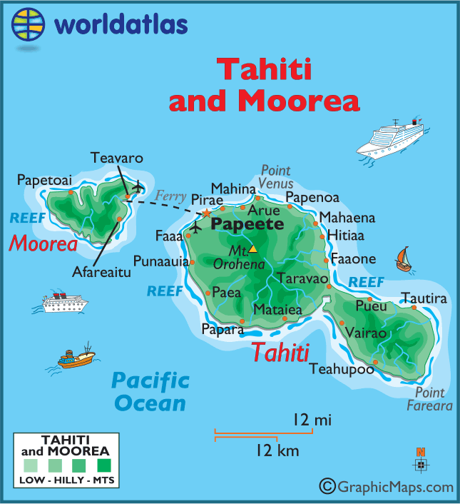 Tahiti and Moorea Large Color Map