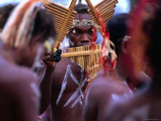 Man Playing Panpipe, Malaita Island, Malaita, Solomon Islands
