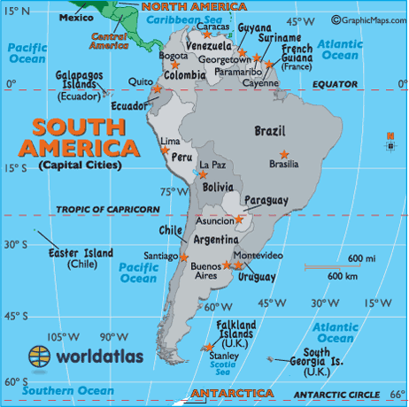 map of south america and capitals South America Capital Cities Map Map Of South America Capital map of south america and capitals