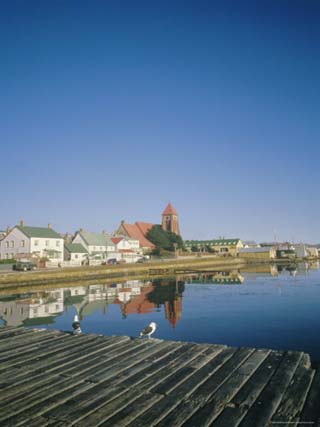 Church and Waterfront at Stanley, Falkland Islands, South Atlantic