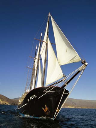 Ship Sailing Through the Galapagos Islands