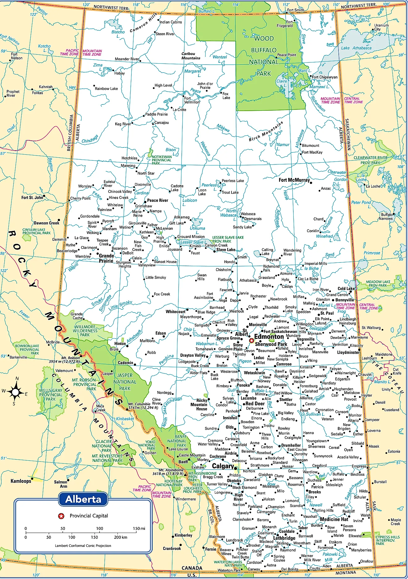 Provinces Map Administrative Map of Alberta showing its various cities/towns including its capital city - Edmonton
