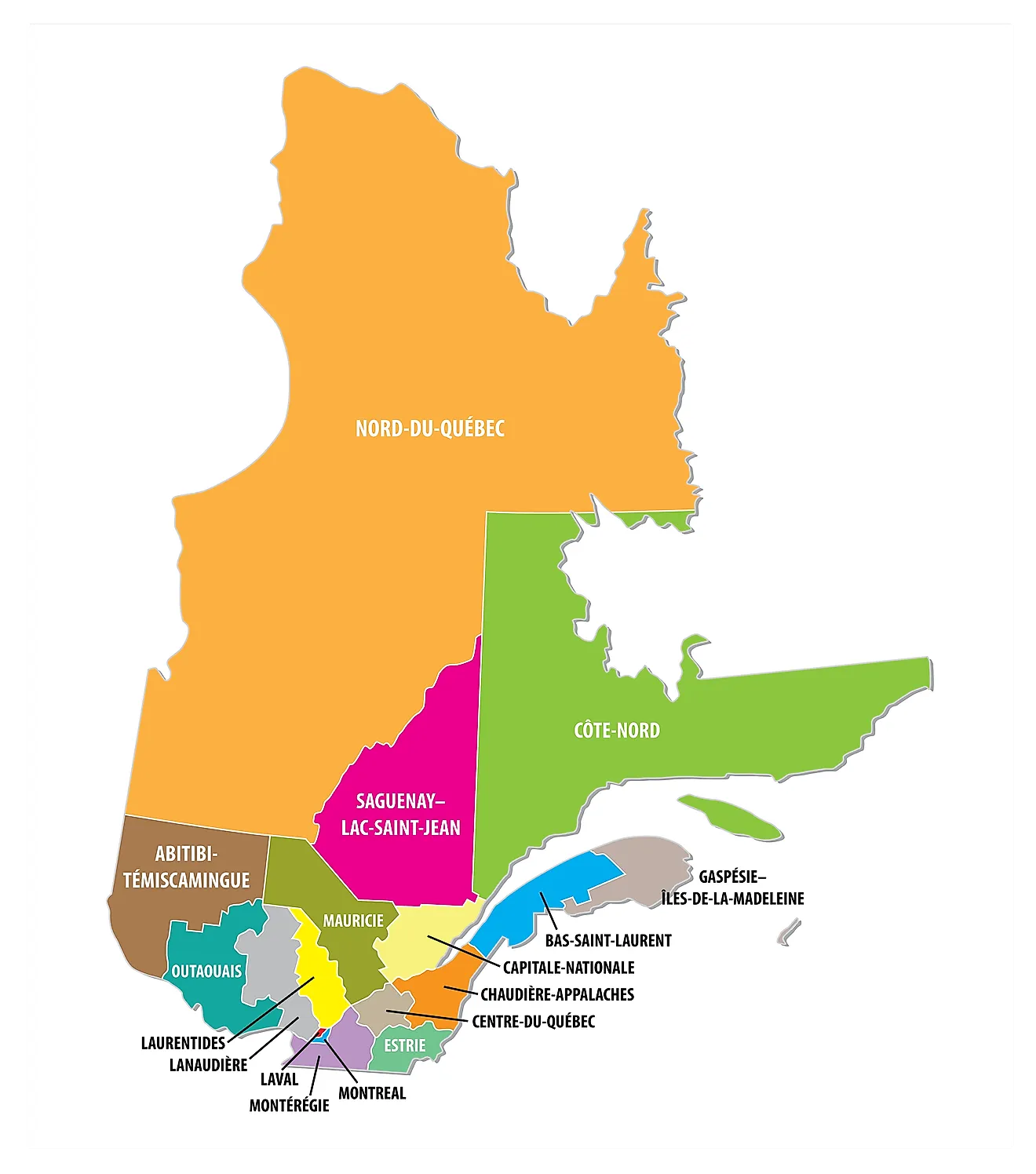Provinces Map Administrative Map of Quebec showing its various administrative divisions and its capital city - Quebec City