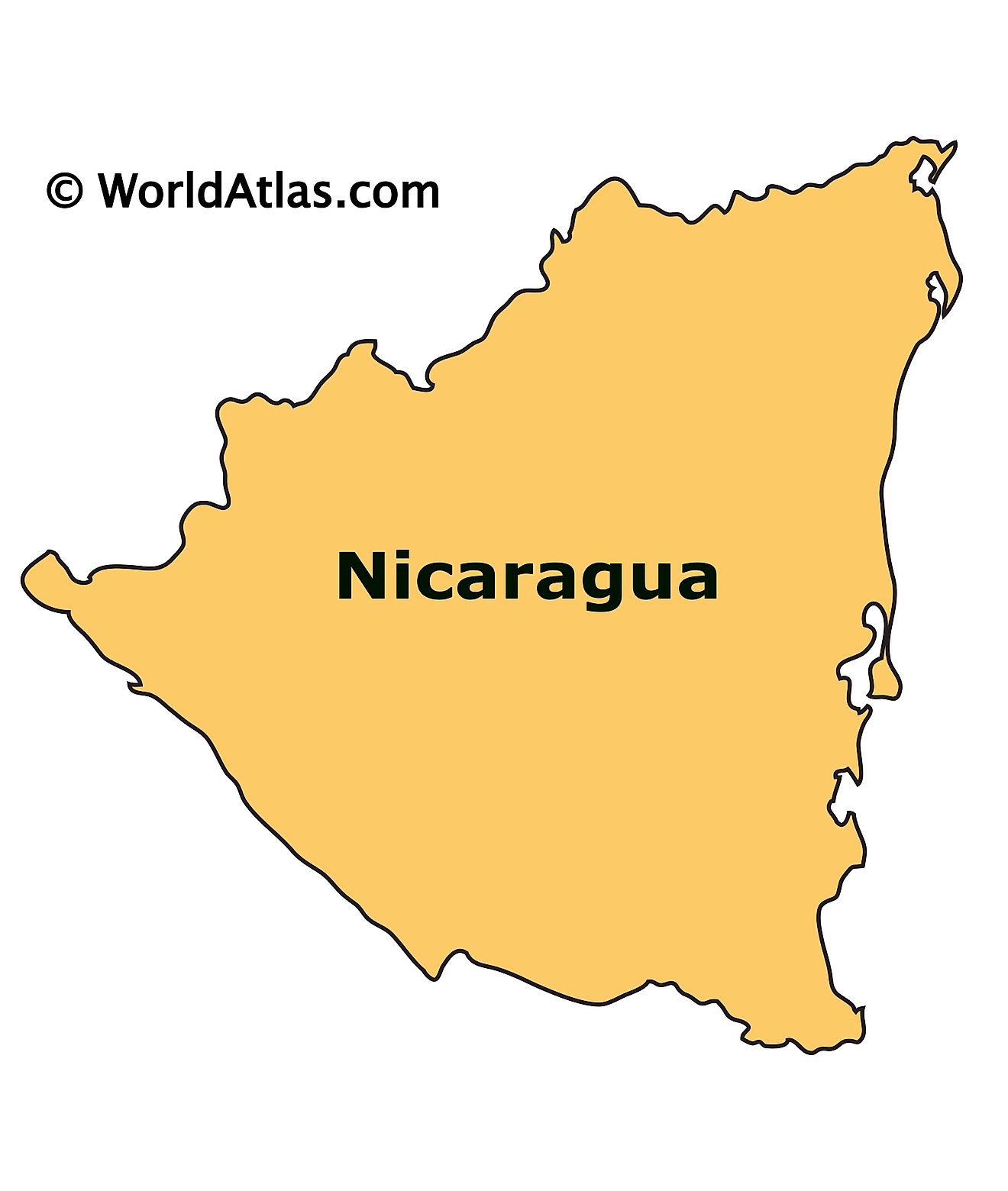 Secondary Outline Map of Nicaragua Outline Map of Nicaragua