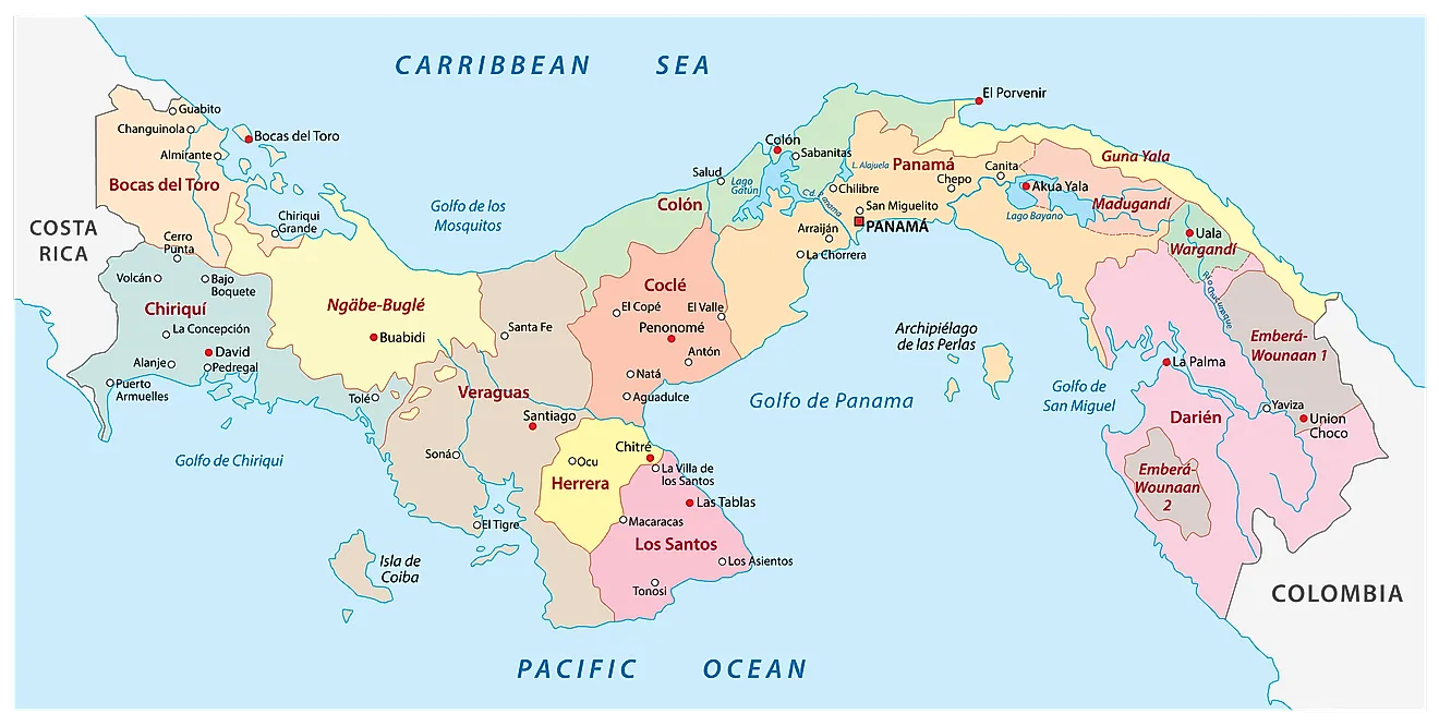 Provinces of Panama Map Political Map of Panama showing its 10 provinces and 3 indigenous regions and the capital - Panama City