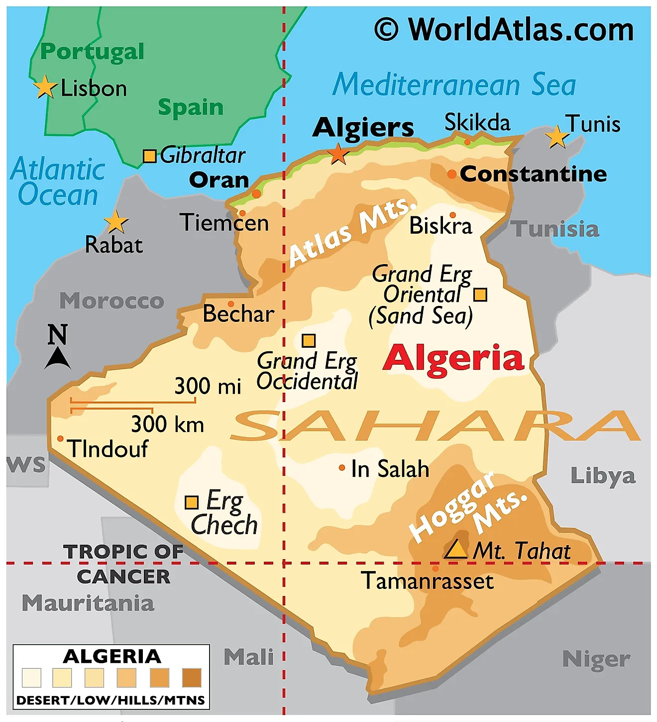 Physical Map of Algeria