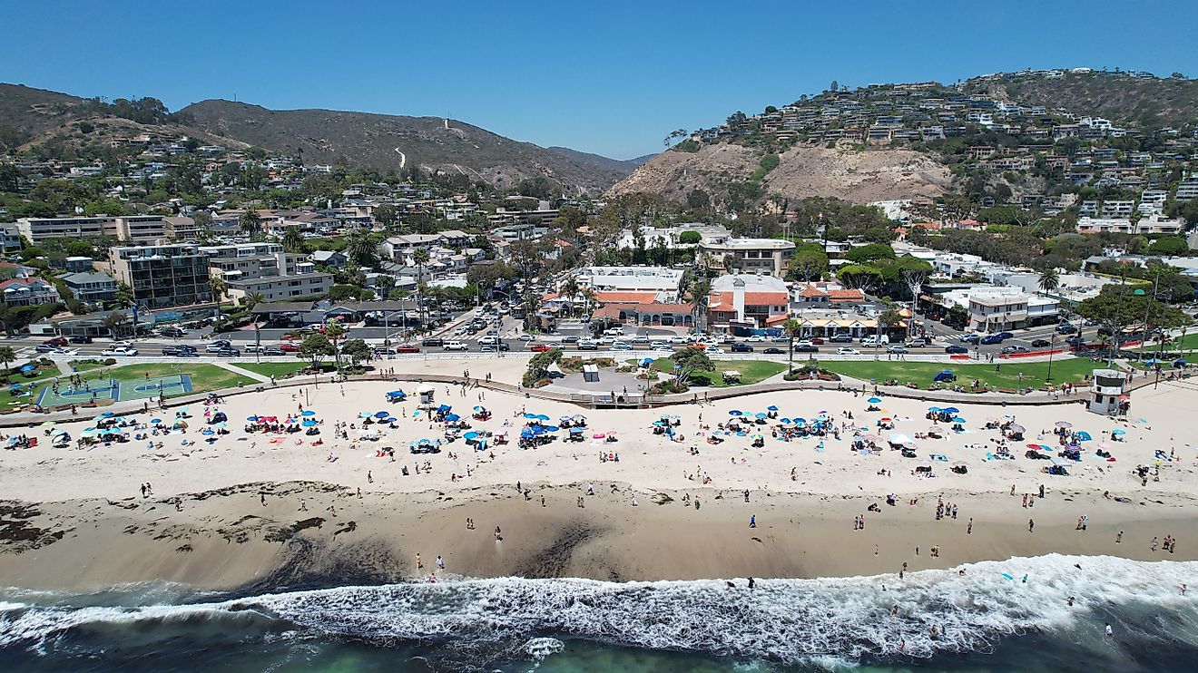 Aerial view of the coast in Laguna Beach, California.