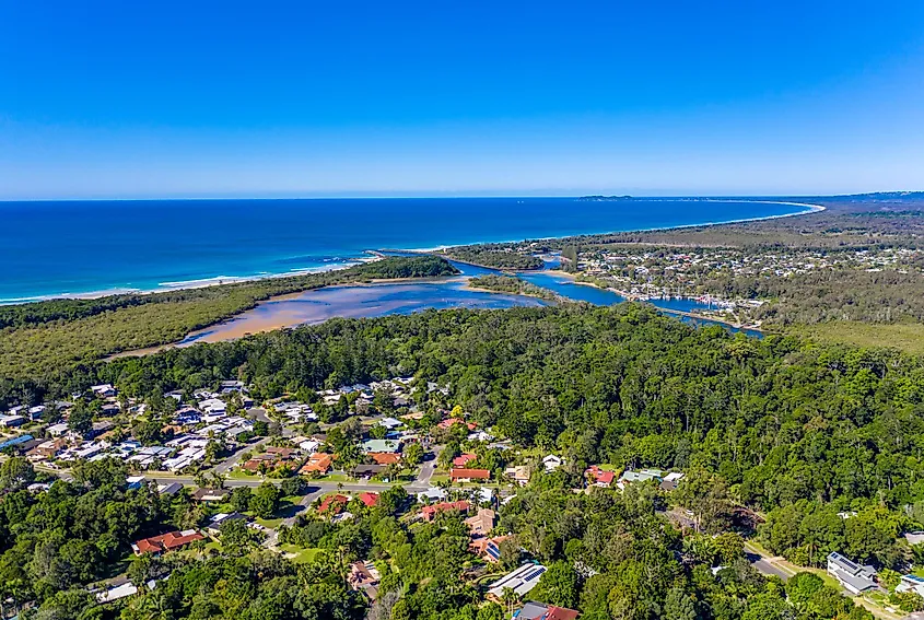 Aerial of Brunswick Heads looking South