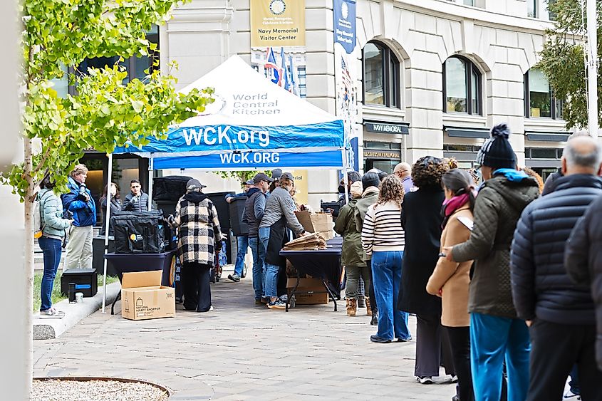 World Central Kitchen serving meals to federal workers at the United States Navy Memorial plaza in Washington, D.C.