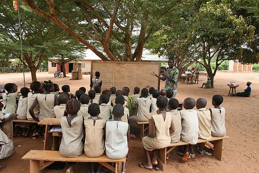 Primary school in Africa. Children at school. Hevie. Benin