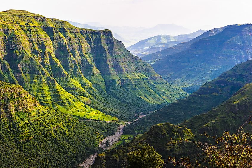 A scenic valley nestled among the mountains in Ethiopia.