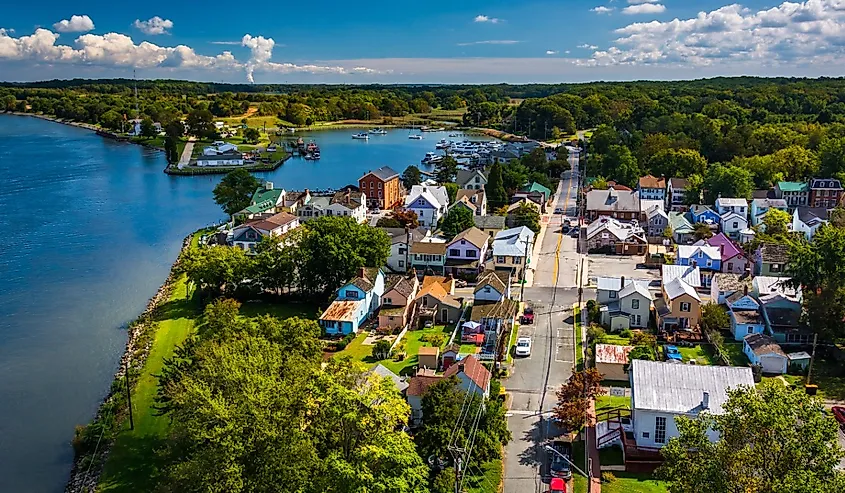 Chesapeake City from the Chesapeake City Bridge, Maryland.