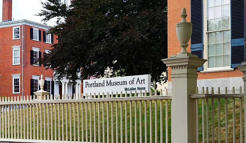 View of the Portland Museum of Art (PMA), a landmark museum in the Arts District, Portland, Maine.