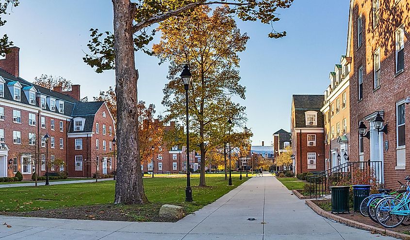 West Green, James Hall, Sargent Hall, and Stocker Center at Ohio University in Athens, Ohio.