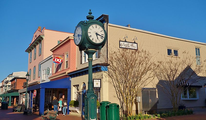 Washington Street Mall, a pedestrian shopping area in downtown Cape May, at the southern tip of Cape May Peninsula on the New Jersey shore.