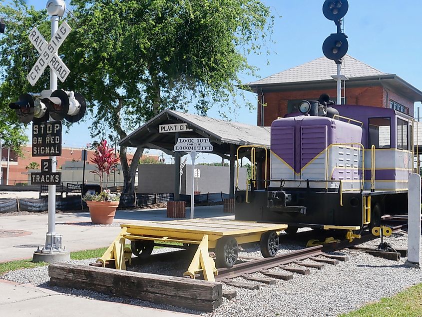 Historic Atlantic Coast Line train locomotive in a museum in Plant City, Florida.