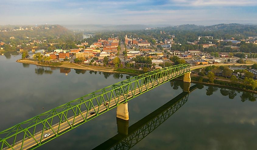 Scenic byway feeds tourists into the downtown area in the settlement of Marietta, Ohio.