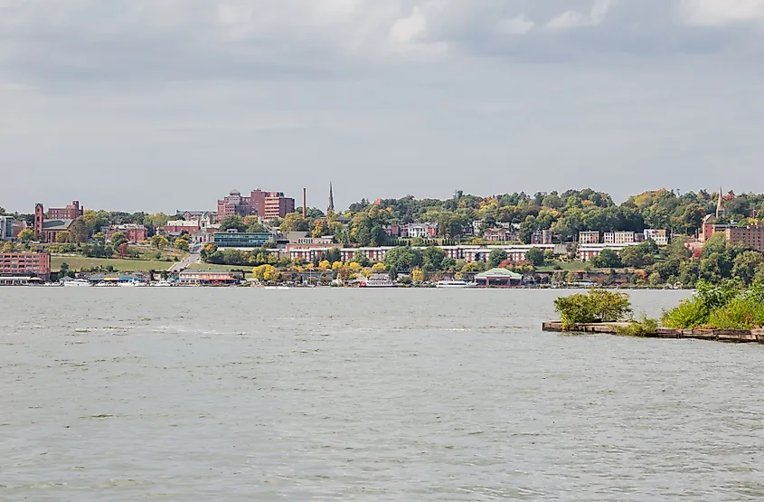 View of Newburgh Riverfront from Long Dock Park in Beacon, New York.